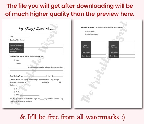 puppy deposit contract pet deposit receipt template puppy etsy