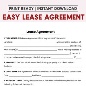 simple one page lease agreement etsy ireland