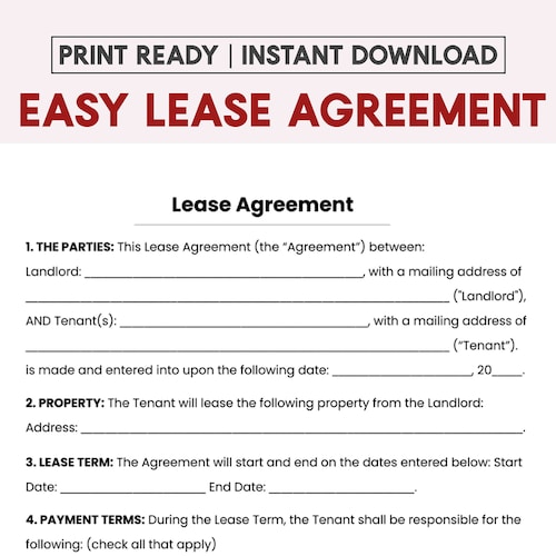 simple one page lease agreement etsy