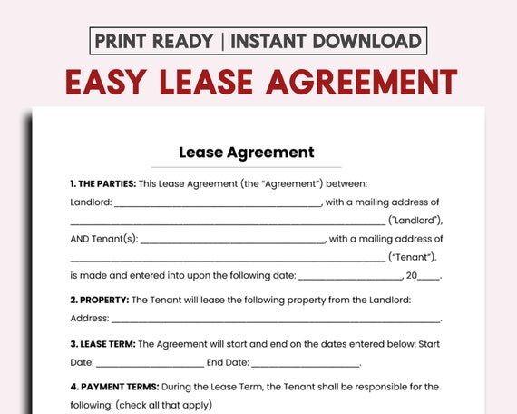 simple one page lease agreement etsy