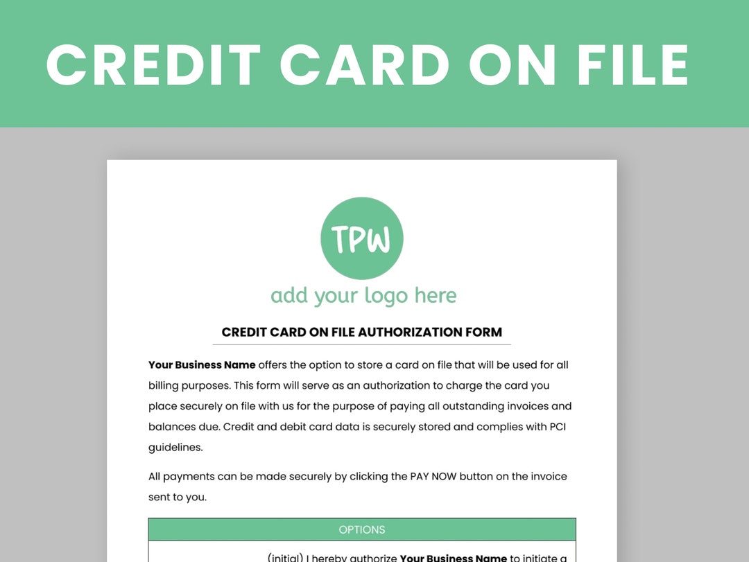 Credit Card on File Authorization Form Template, Reoccurring Credit ...