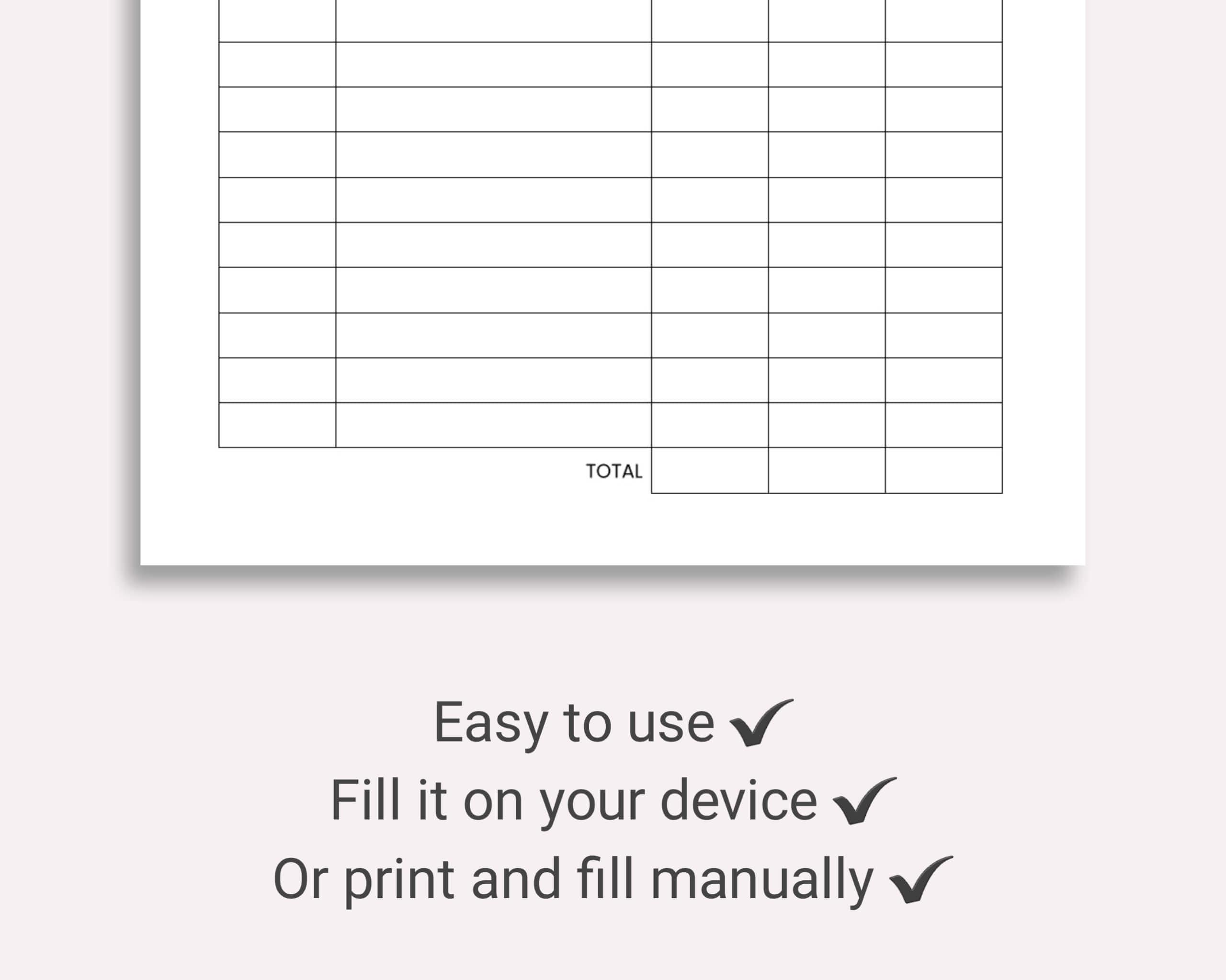 Petty Cash Log. Printable and Fillable PDF Template. - Etsy