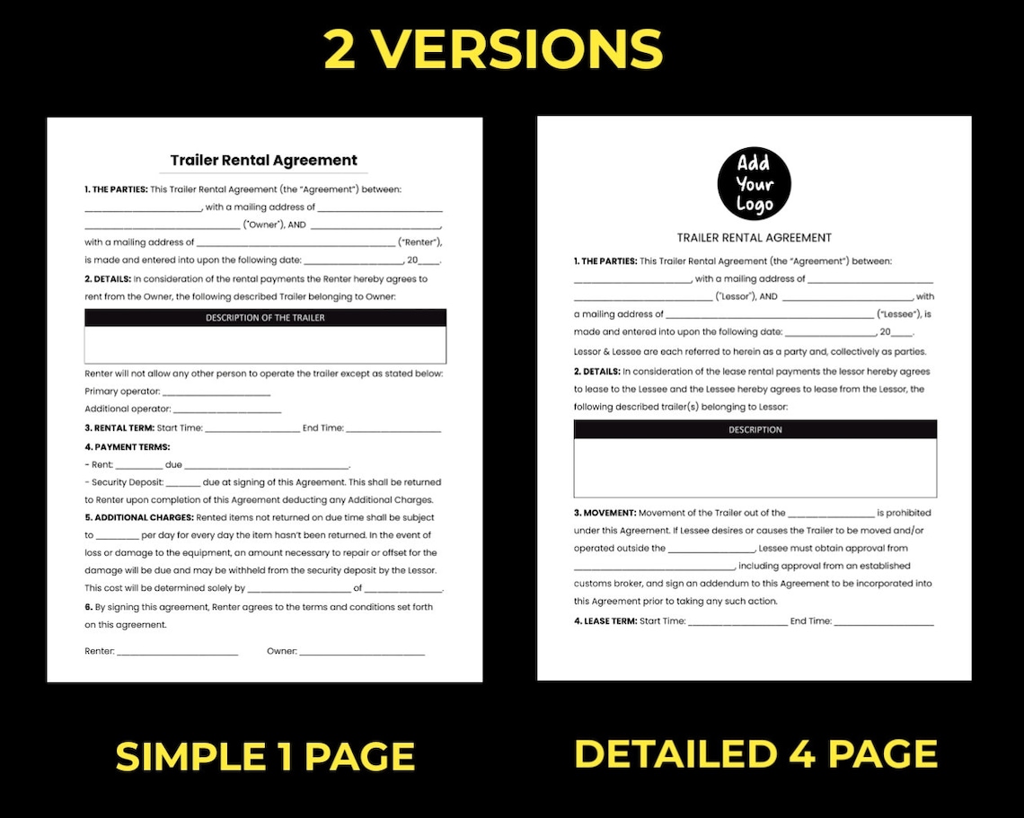 Trailer Lease Agreement Template