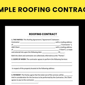 Roofing Contract Template. Printable PDF / Editable and Fillable Microsoft Word and Google Docs.