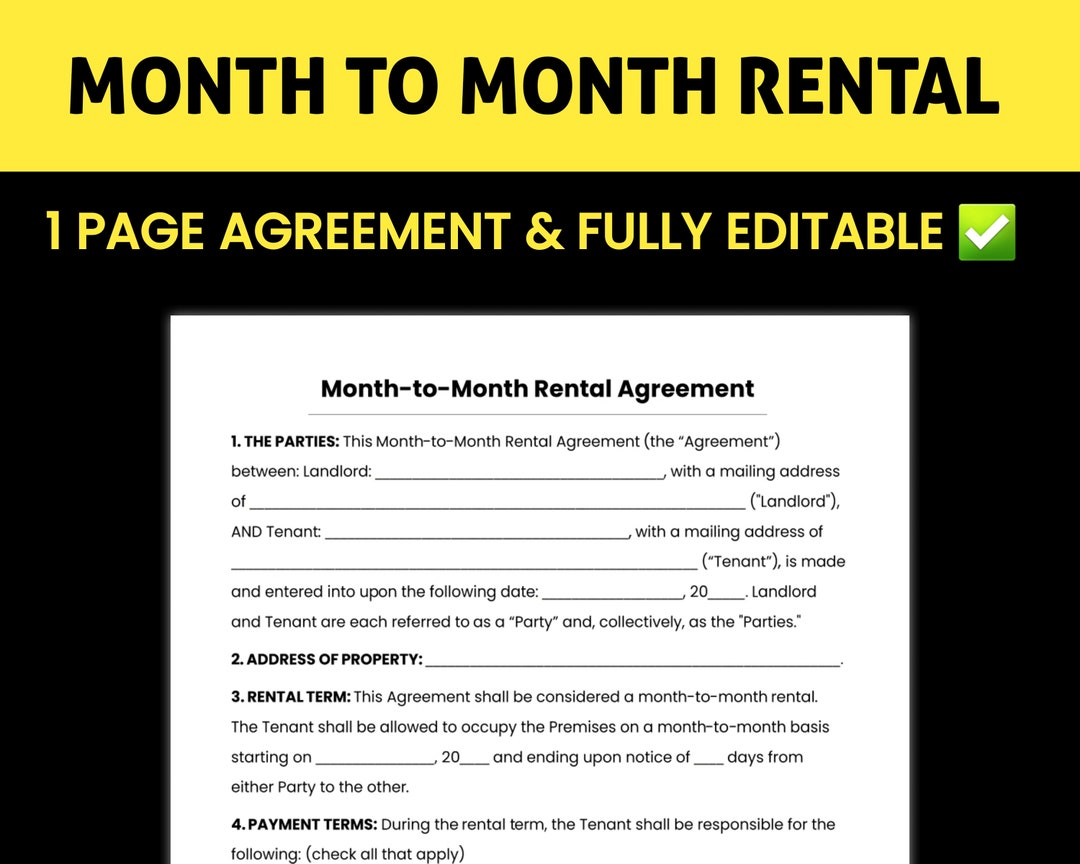 Simple Month to Month Rental Agreement - Etsy