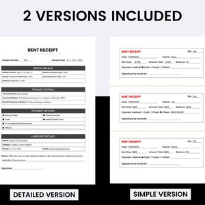 Simple Rent Receipt Template (printable and Fillable PDF) - Etsy