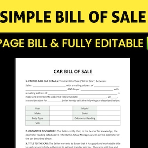 Bill of Sale for Car. PDF/Word/Google Docs Template. Printable/Fillable/Editable/Downloadable