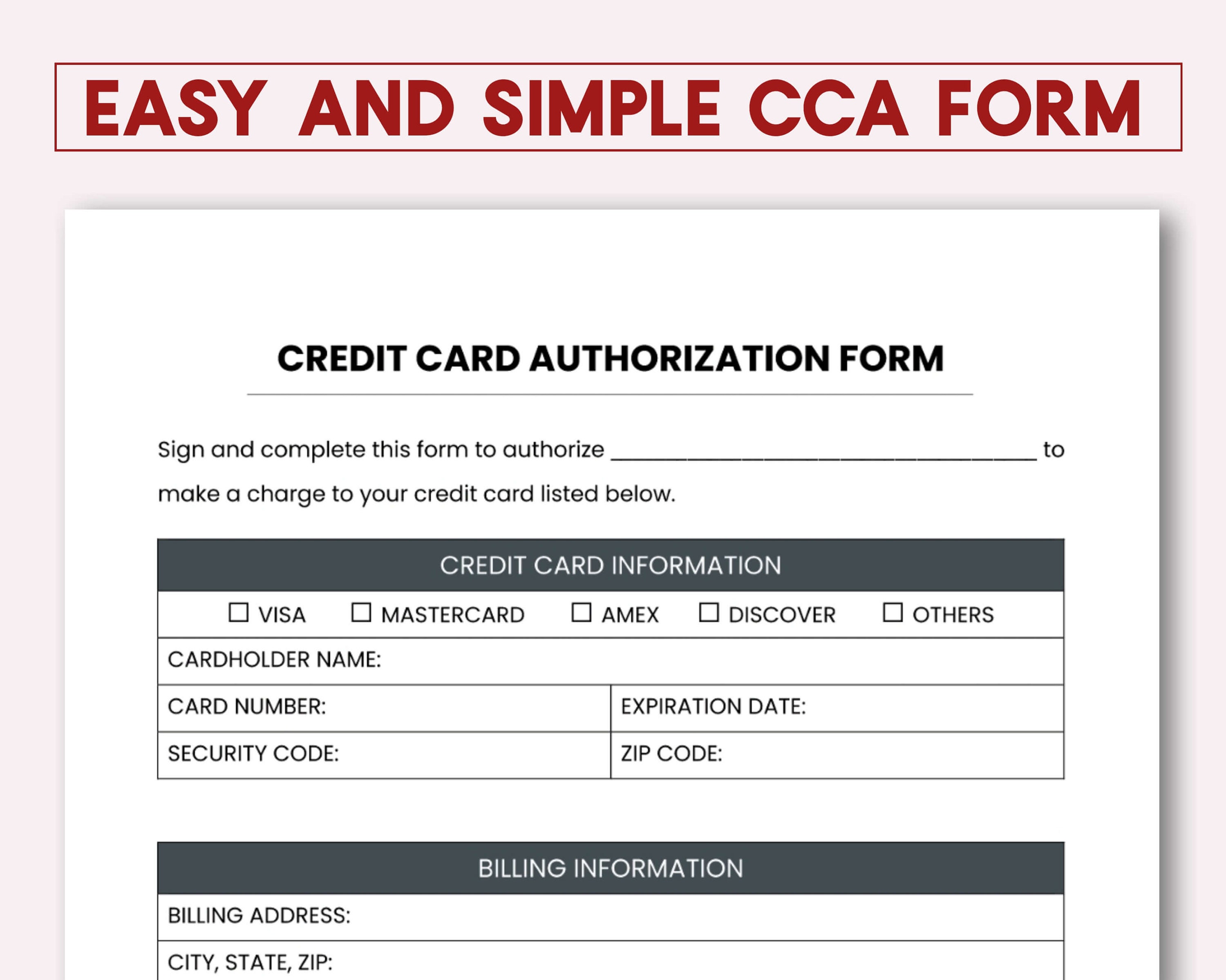 Easy Credit Card Authorization Form PDF - Etsy Finland