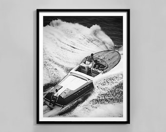 Luxury Yacht Print, Black And White, Luxury Yacht Wall Art, Summer Poster, Digital Download, Ocean Wall Decor, Yacht Decor, Printable Art