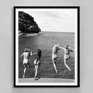 Black And White Ocean Jump Print, Summer Wall Art, Coastal Print, Fine Art Beach Poster, Vintage Photo, Digital Download, Printable Wall Art