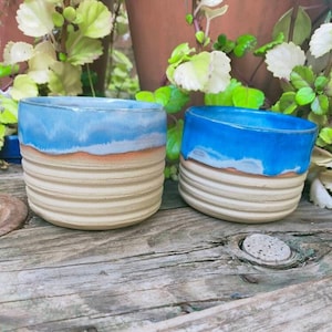 Set of two cups of tea, coffee or infusions, made of stoneware ceramic by hand.