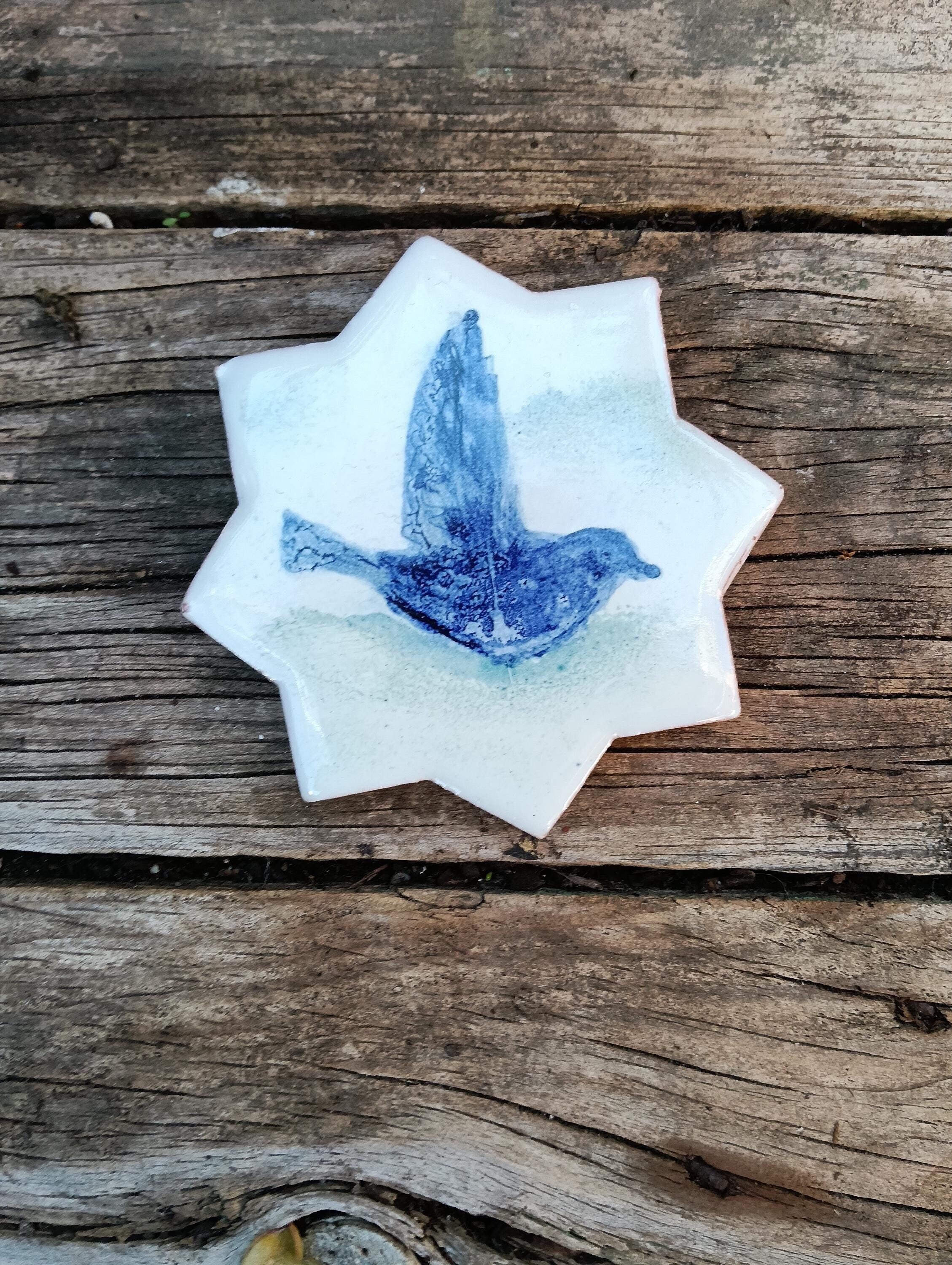 Dove of Peace. Ceramic star. Handmade tile.