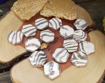 15 pieces of handmade hexagonal glazed ceramic tiles for mosaics or decoration.