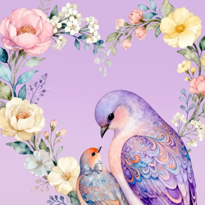 ROMANTIC Floral Bird Phone Wallpaper, Pastel Mother and Baby Bird Lock ...