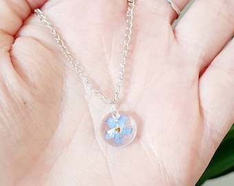 Real forget me not silver necklace. Tiny forget me not pendant. Forget me not charm. Pressed forget me nots. Jewellery gift