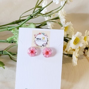 Real pink flower studs