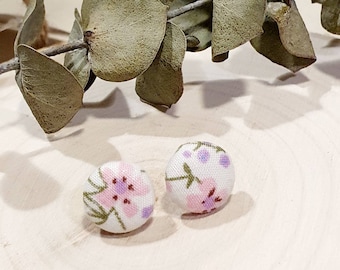Floral Fabric Stud Earrings: Handmade Cotton Button Earrings