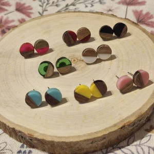 Bunt Rund Holz Ohrringe: Antiallergische Ohrstecker