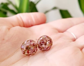 Real heather stud earrings.  Heather flowers. Jewellery gift