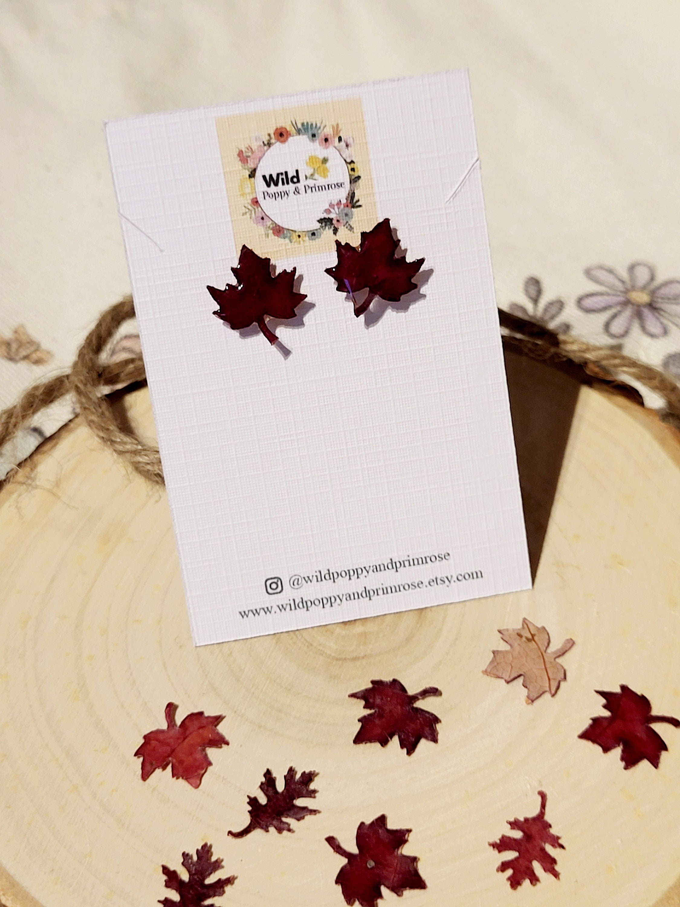 Maple real leaf stud earrings