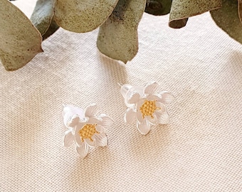 Lotus sterling silver stud earrings. Silver flower earrings. Jewellery gift