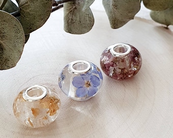 Real Flower Bead Charm: Forget-Me-Not, Rose, Dandelion - Pandora Style