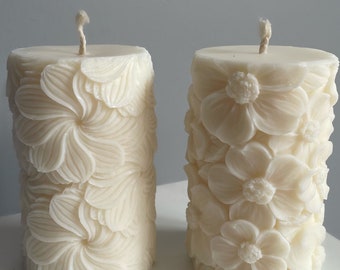 Floral Pillar Candle | Scented Flower Candle | Decorative Handmade Candle | Gift or Home Decor