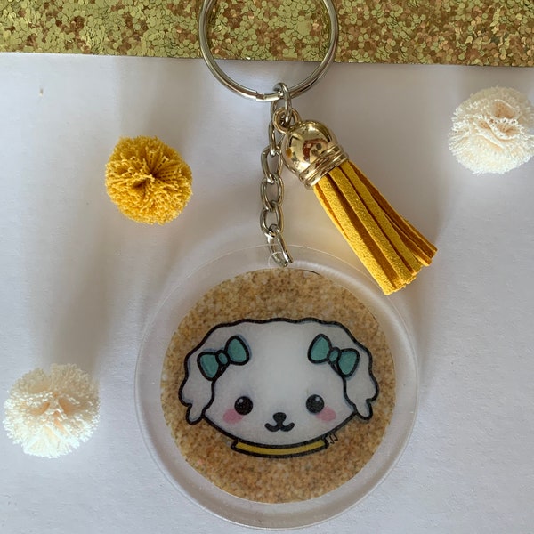 Keychain ‘meet Jade’ gold glitter - HOLOGRAPHIC - acrylic charm - kawaii gifts - cute acrylic charms - clear acrylic charm