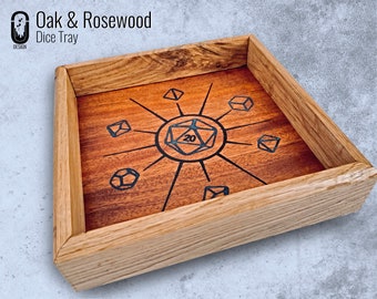 Dice Tray, Solid Oak & Rosewood, Epoxy Inlay, Dungeons and Dragons