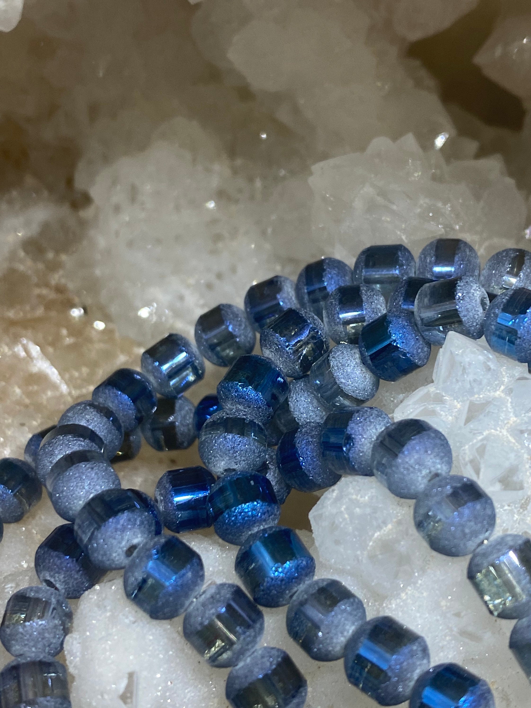 Blue Frosted Glass Beads Round 6mm Electroplated Beads Etsy
