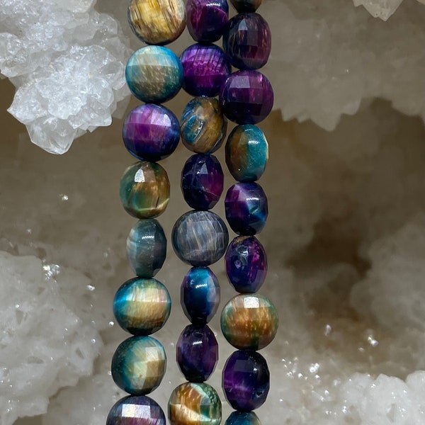 Multi Tigers Eye Faceted Coin Beads - 6mm