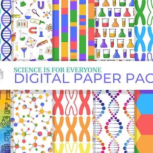 A ciência é para todos! Papel digital arco-íris | Padrão de volta às aulas, papel de educação científica, caderno de ciências | Download instantâneo