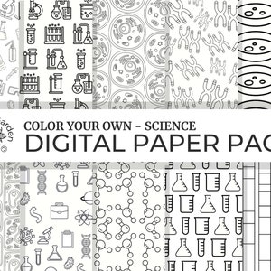 Pinte o seu próprio! Artigo Digital de Ciência | Padrão de volta às aulas, documento de educação científica | Folhas para colorir científicas, páginas para colorir digitais