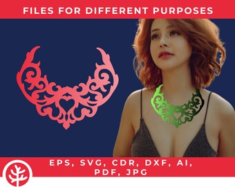 Plantilla de collar • Descarga digital de patrón de corte láser • Archivos svg casi gratuitos para cricut y joyas de cuero • Diseño • cdr, dxf, ai, pdf