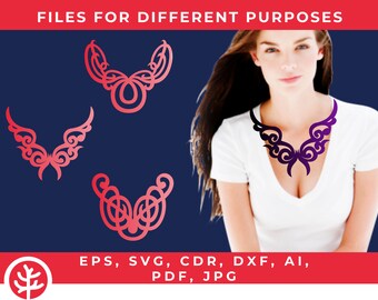 Paquete de collares • Conjunto de descarga digital • Kit de patrones cortados con láser • Archivos svg casi gratuitos para cricut • Elementos de diseño para plantilla de joyería