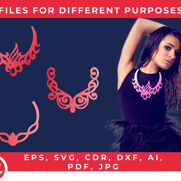 Necklace bundle • Digital download laser cut pattern set • Almost free svg files for cricut • Design elements for rhinestone template • dxf