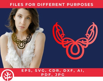 Plantilla de collar • Patrón de corte láser de descarga digital • Archivos svg casi gratuitos para cricut y joyería de cuero • Diseño • cdr, dxf, ai, pdf