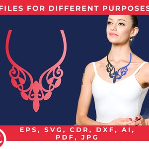 Puede incluir: Un diseño digital de un collar decorativo con un degradado rojo y rosa. El diseño está disponible en múltiples formatos de archivo, incluyendo EPS, SVG, CDR, DXF, AI, PDF y JPG.