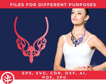 Plantilla de collar • Descarga digital de patrones cortados con láser • Archivos svg casi gratuitos para cricut y joyería de cuero • Diseño artístico • dxf, ai, pdf, jpg
