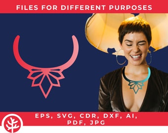 Plantilla de collar • Descarga digital de patrón cortado con láser • Archivos svg casi gratuitos para cricut y joyería de cuero • Diseño • cdr, dxf, ai, pdf