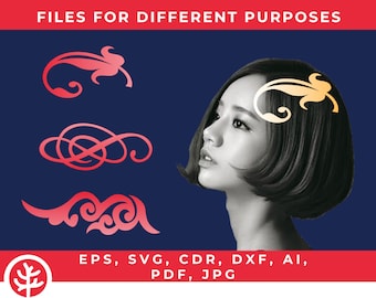 Piezas de cabello digitales• Patrón de corte láser de accesorios para el cabello• Archivos svg casi gratuitos para cricut• Elementos de diseño para plantilla• eps,cdr, dxf,ai,pdf