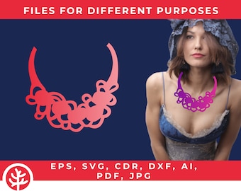 Plantilla de collar • Descarga digital de patrones cortados con láser • Archivos svg casi gratuitos para cricut y joyería de cuero • Diseño artístico • dxf, ai, pdf, jpg