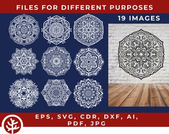 Paquete svg conjunto de mandala• Patrón de mandala svg• Plantilla de diseños de mandala• Archivos de corte de silueta• Mandala svg para cricut• Archivos cortados con láser Mandala