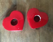 A pair of Danish vintage ceramic Christmas heart candlesticks