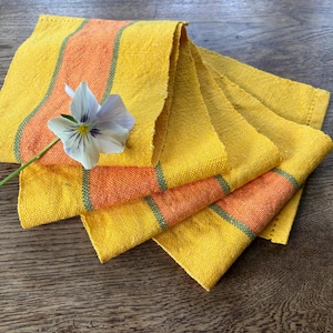 Handwoven Swedish linen table runner in yellow, green and orange stripes / Scandinavian decor