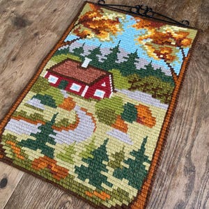 大きな手作りウール刺繍のスウェーデン製壁掛けタペストリー / スカンジナビア