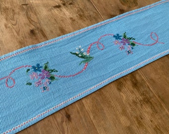 A vintage handmade cross stitched Swedish table runner / Scandinavian