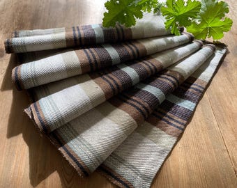 Set of 2 Small Swedish Vintage Linen Embroidery Blue Beige