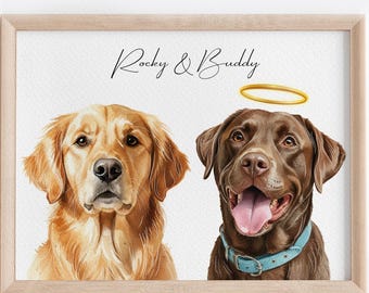 Watercolor Pet Memorial Gift, Personalized Dog & Cat Portraits