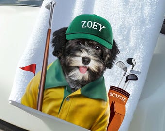 Custom Pet Photo Golf Towel: Personalized Dog or Cat Gift